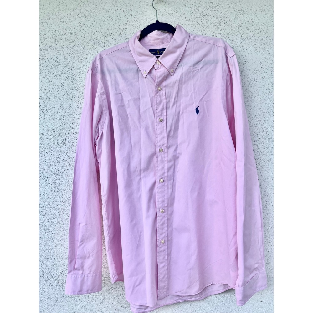 Ralph Lauren Mens XL Pink Feather Weight Twill Button Down Shirt Long Sleeve